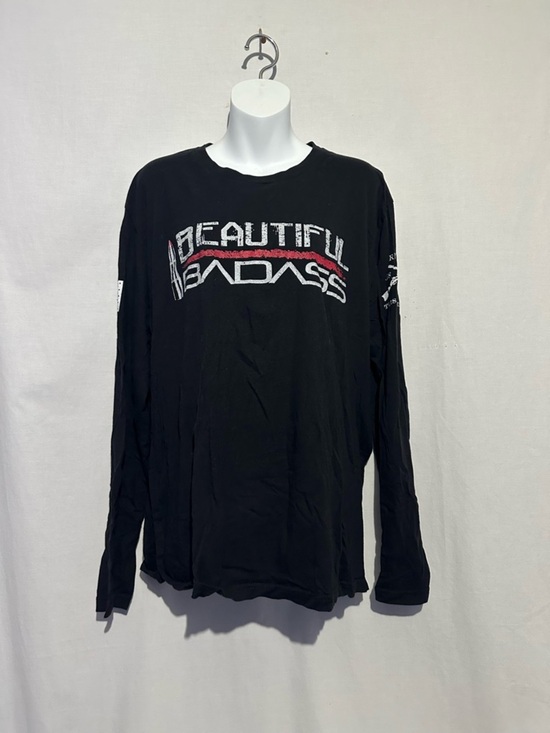 Grunt Style Tops - Grunt Style Black Long-Sleeve 'Beautiful Badass' Graphic Tee size XL